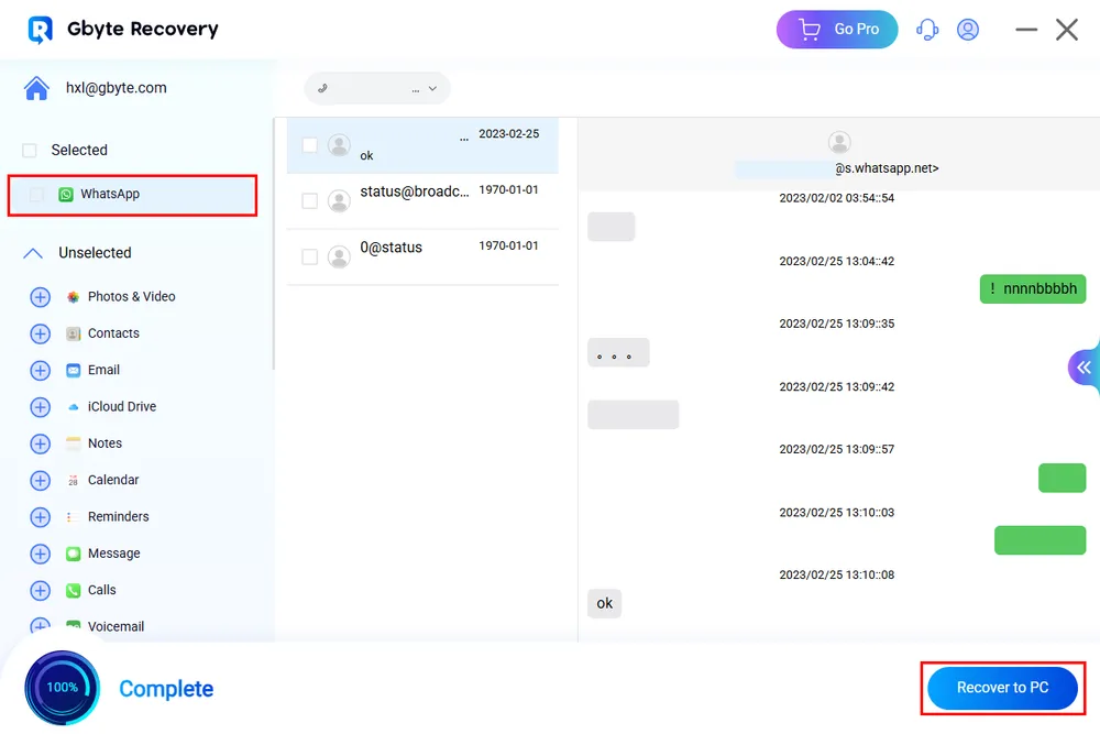 Recuperar mensajes eliminados de WhatsApp con Gbyte Recovery,