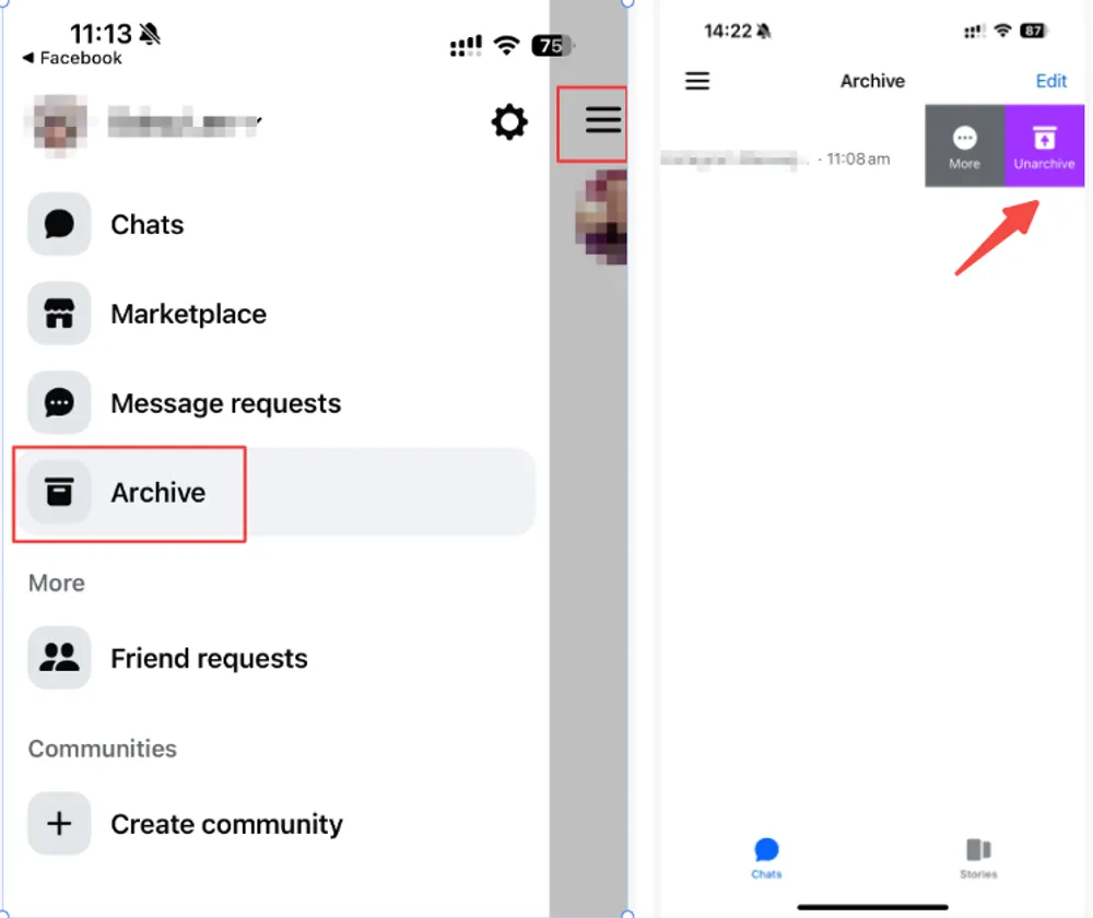 Desarchivar en Messenger