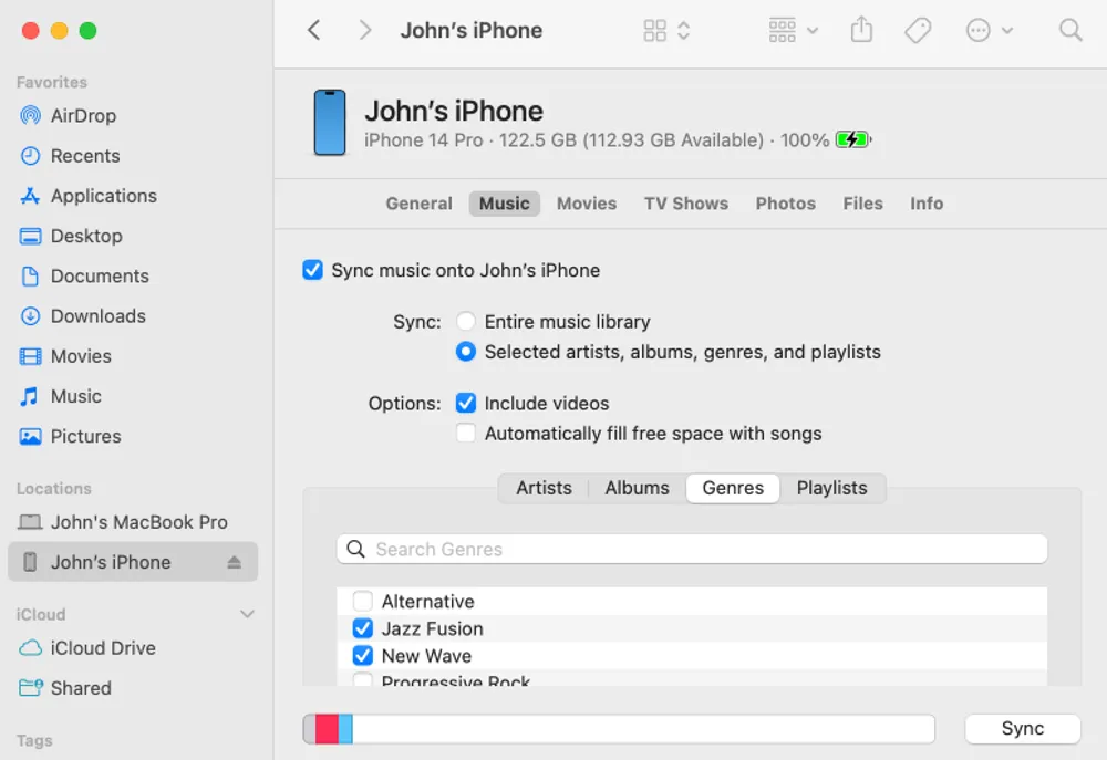 captura de pantalla de Finder de iPhone