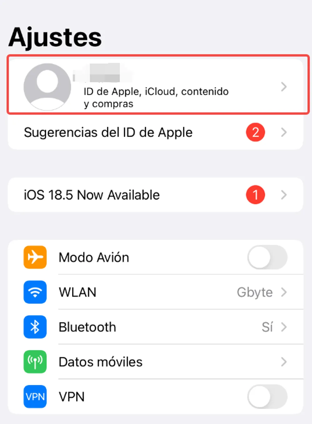 Toca tu nombre en la parte superior