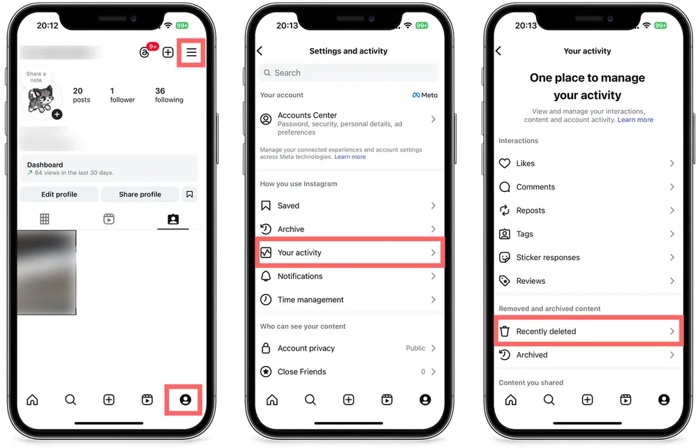 Steps 1-3 to Recover Deleted Posts from Instagram Recently Deleted