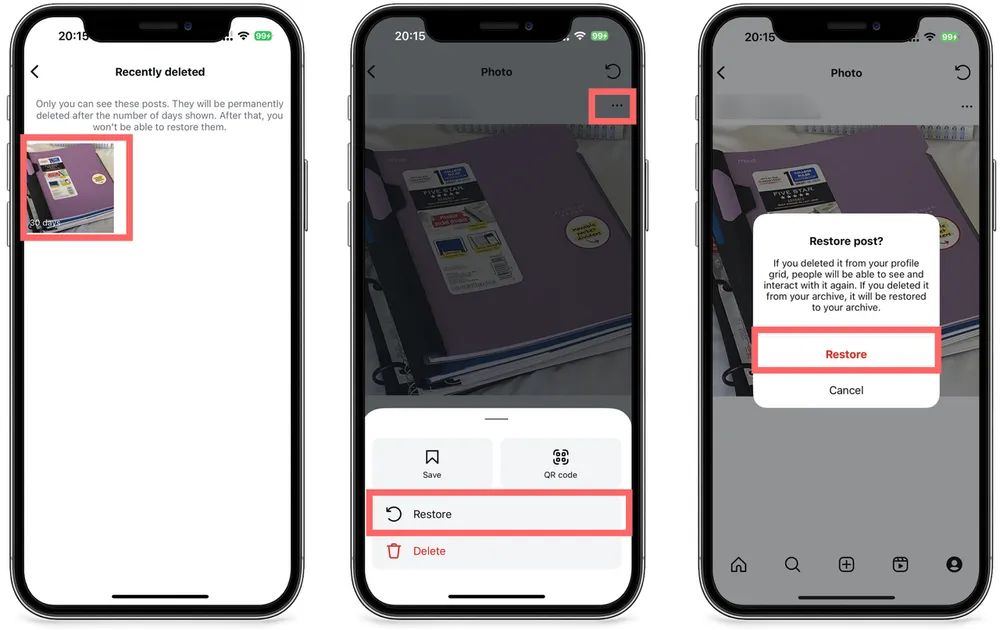 Step 4-5 to Recover Deleted Posts from Instagram Recently Deleted