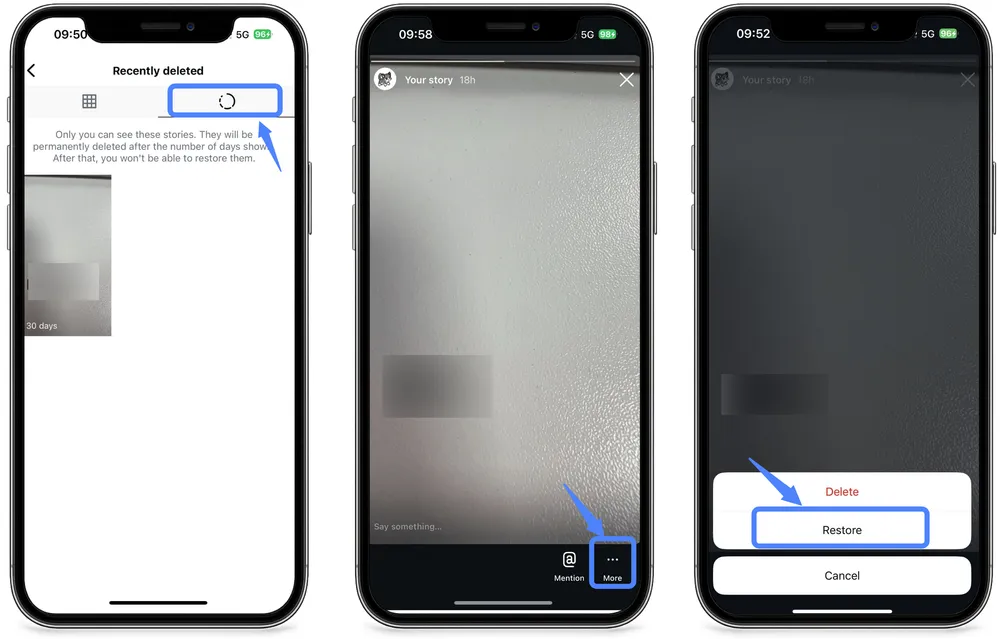 Recover Stories in Instagram Recently Deleted