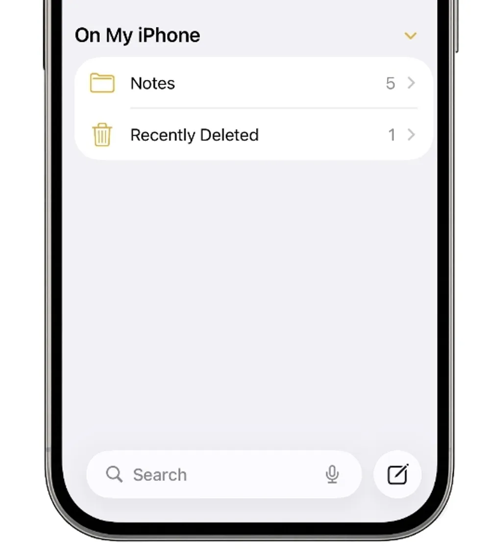 Recently deleted notes folder on iPhone screen