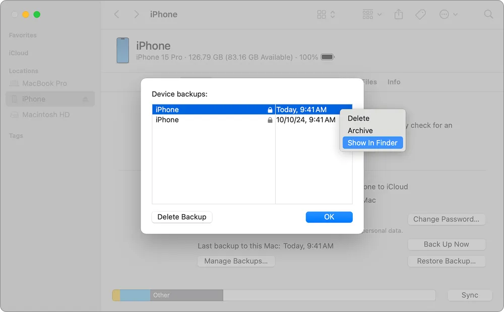 iPhone backup saved on Mac