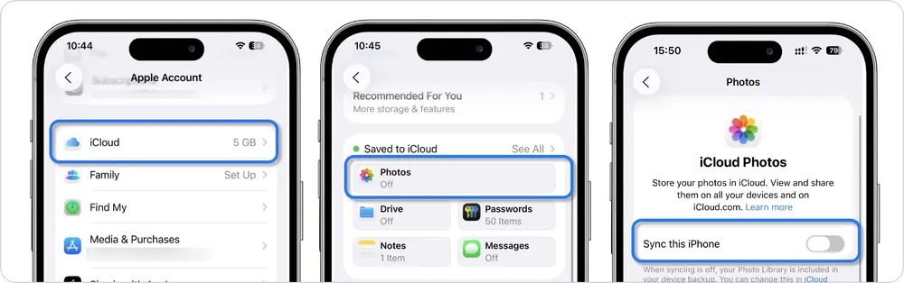 Steps to turn off iCloud Photos