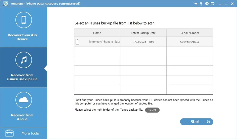 Récupérer depuis une sauvegarde iTunes fonepaw-recuperation-depuis-itunes.webp