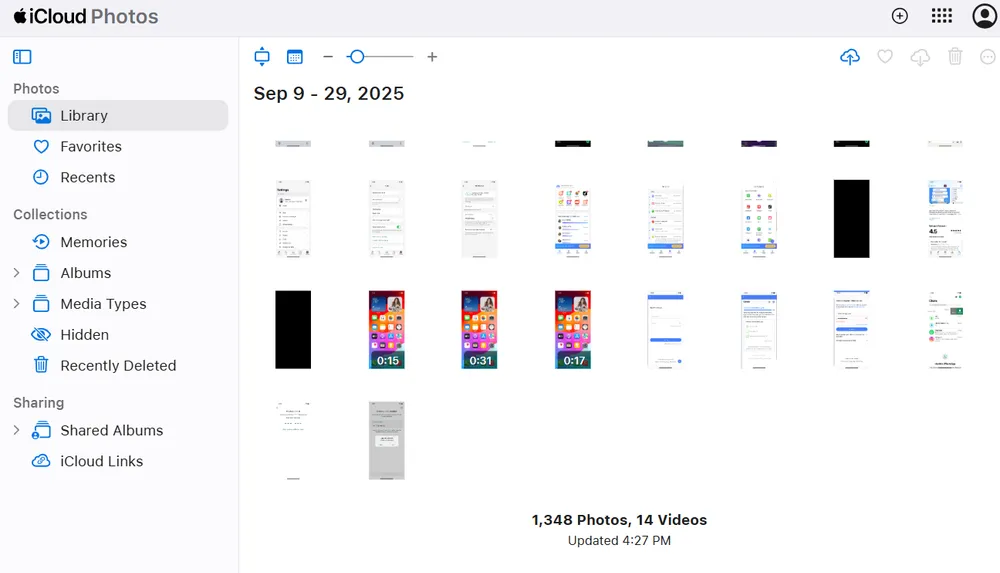 iCloud photos interface