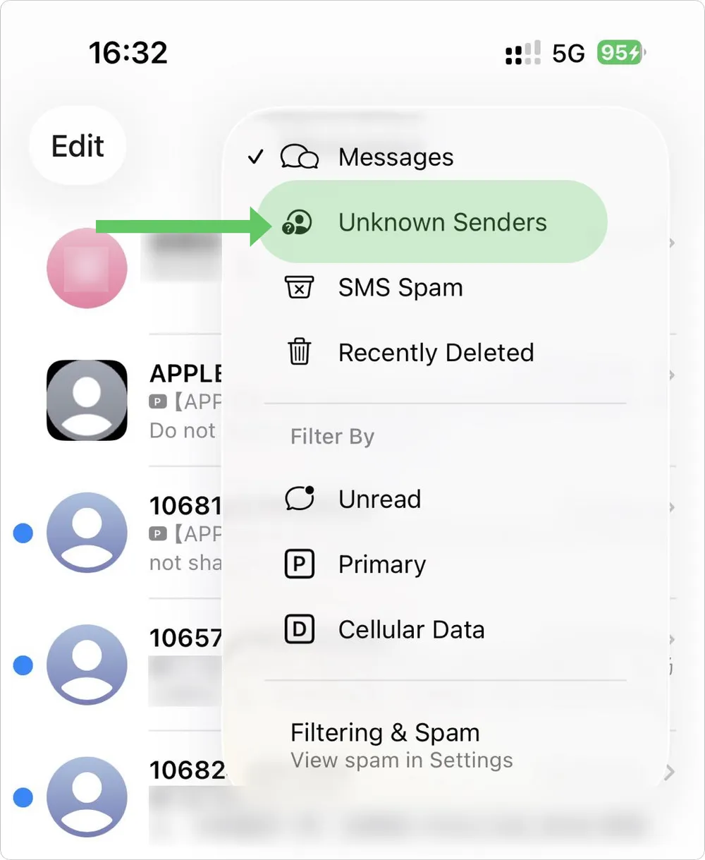 Unknown Senders optin in Messages App on iPhone