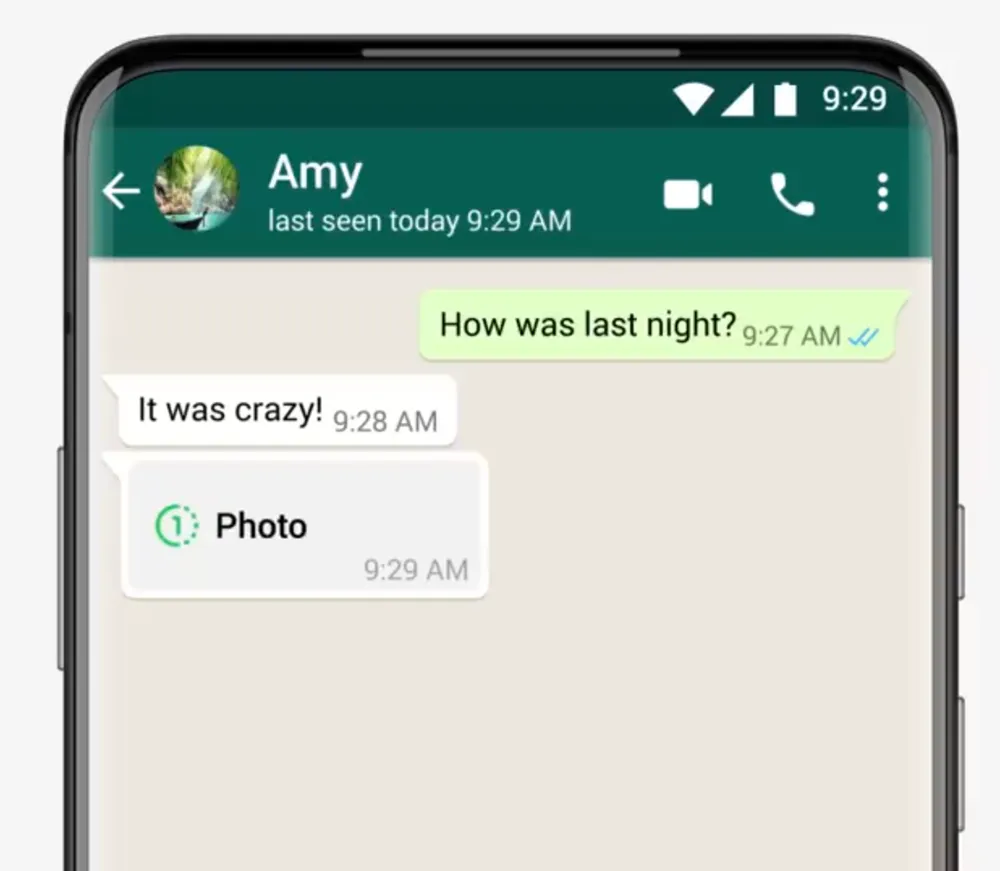 WhatsApp conversation displaying a received View Once photo message