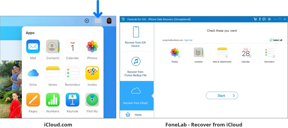 Visual evidence that FoneLab's supposed iCloud recovery results are similar to native iCloud.com content