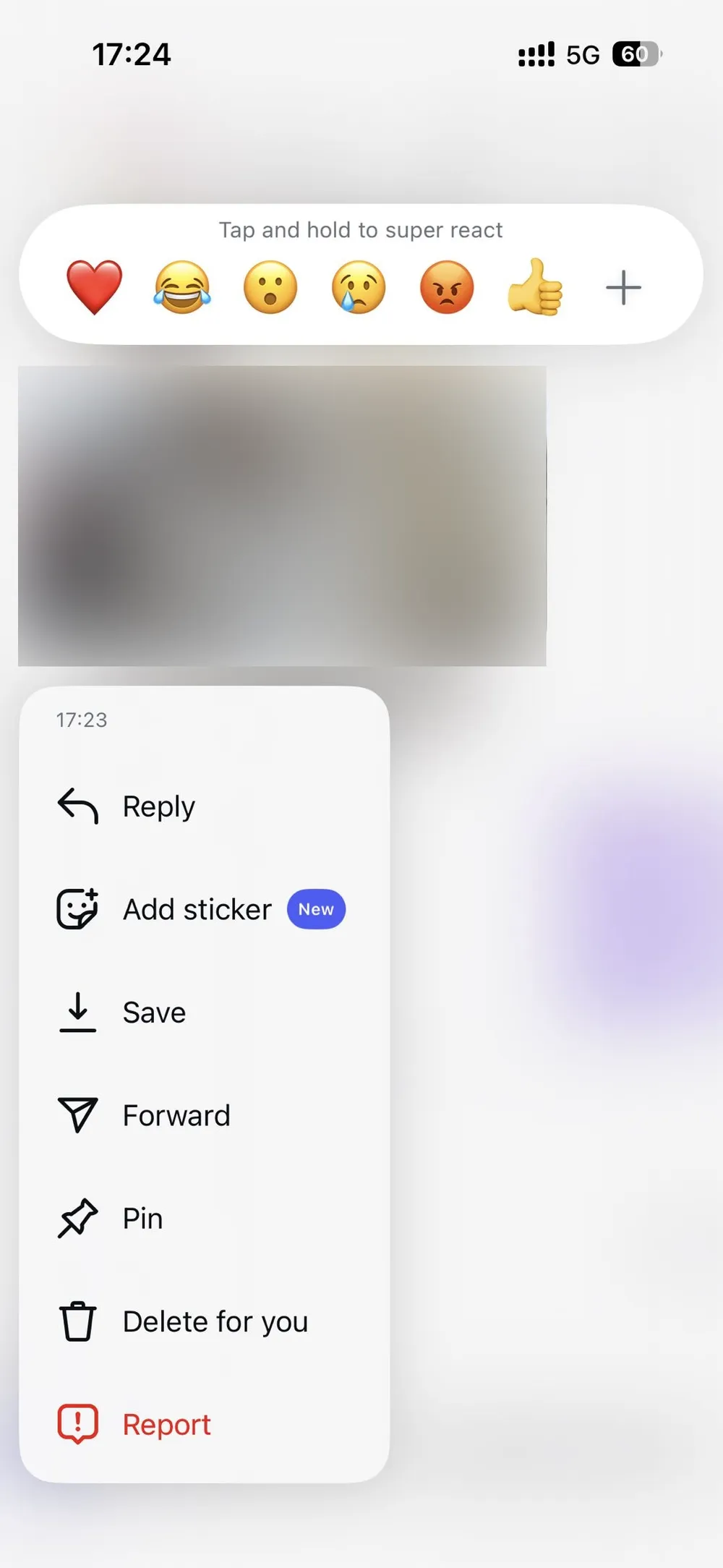 Screenshot showing Instagram's direct message options menu with options to save video.