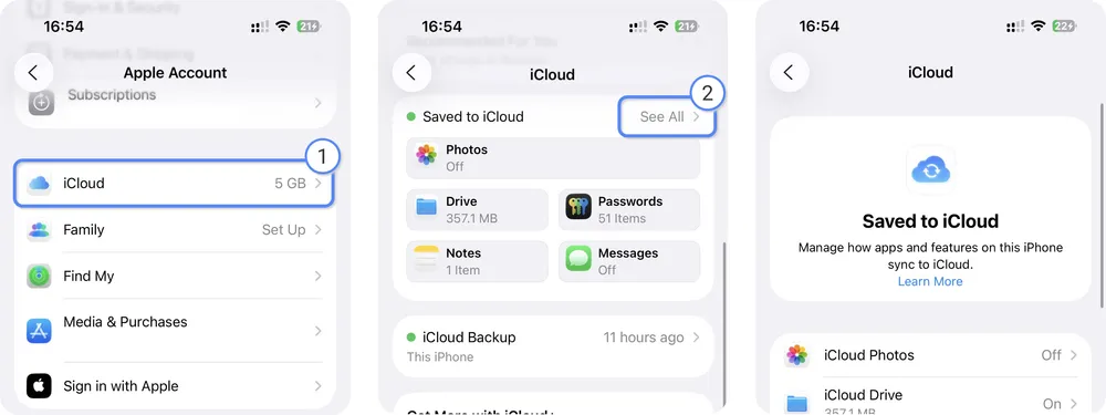 Steps to turn off iCloud access for apps in iPhone Settings