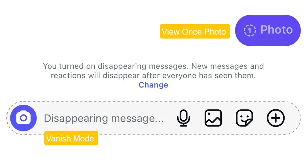 Vanish mode and view once photo in an Instagram chat