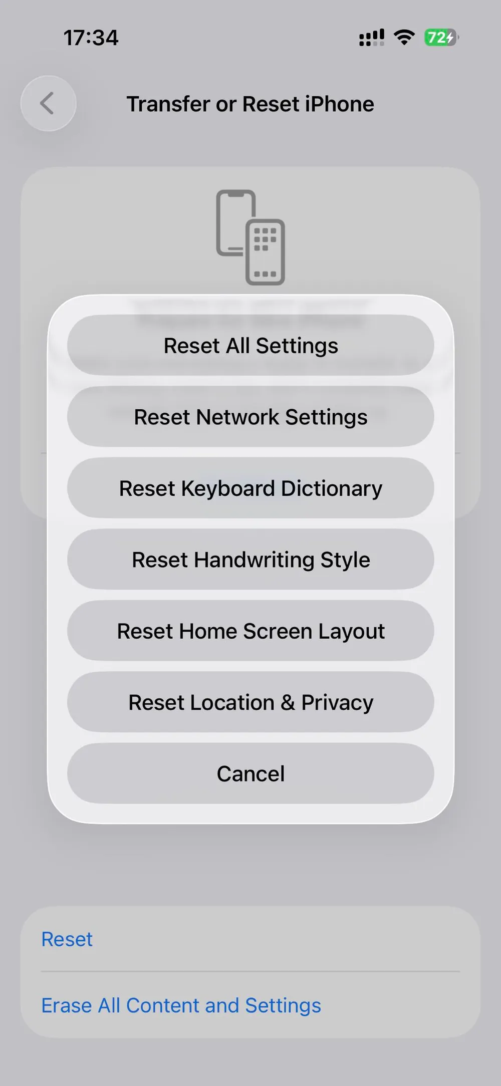 Transfer or Reset iPhone screen on iPhone