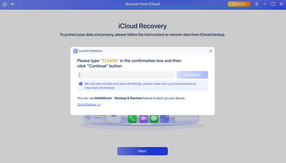 EaseUs iCloud Data Recovery Interface