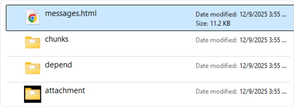 Messages folder exported from Gbyte Recovery