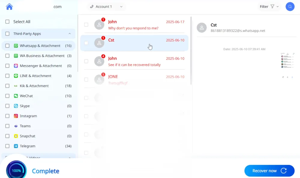 Results displayed after completing a Gbyte WhatsApp View Once scan