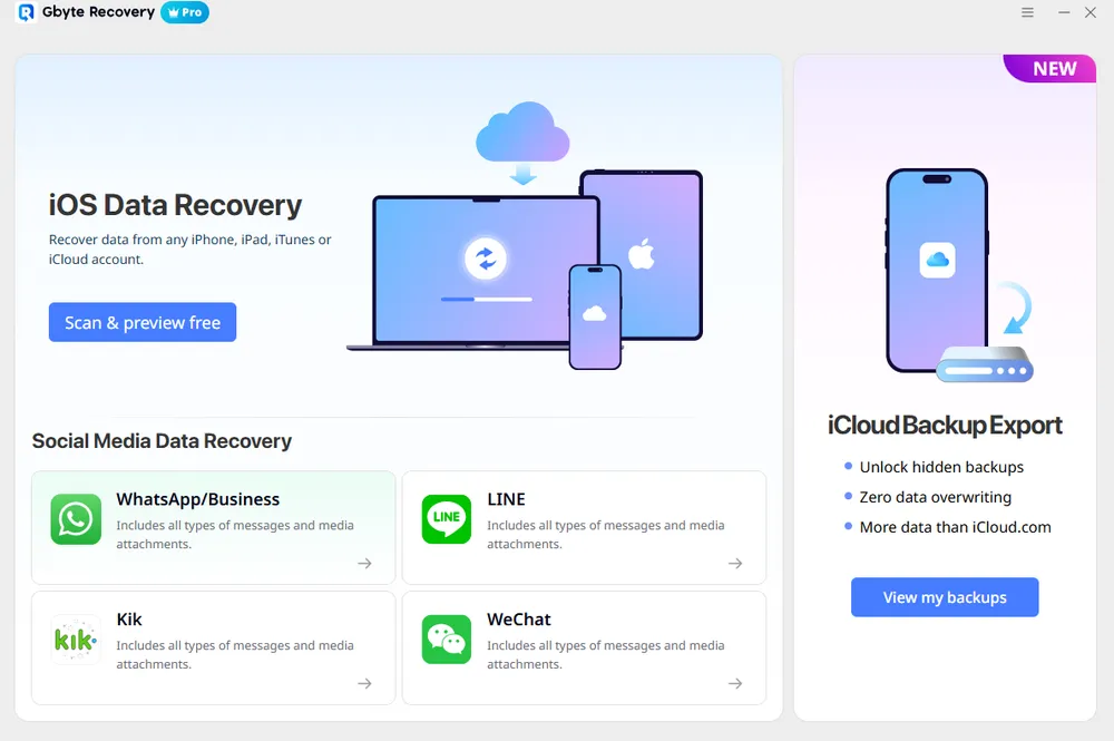 Gbyte  Recovery function menu