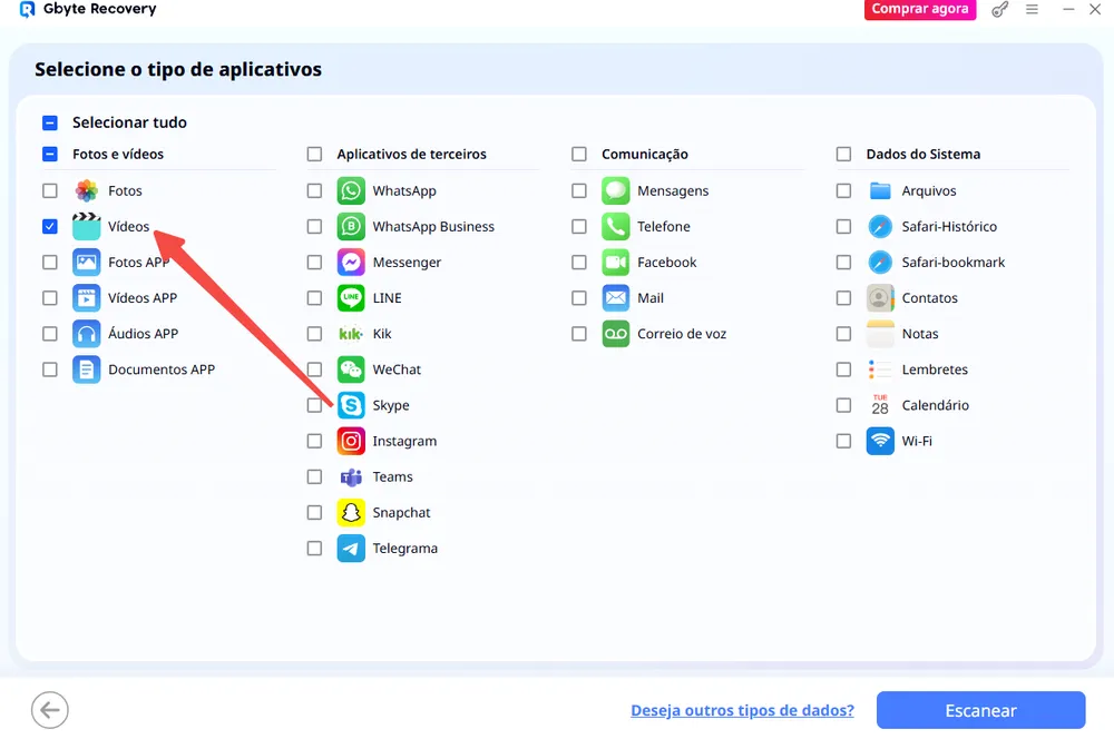 recuperar vídeos para recuperar via Gbyte selecionar-videos.webp