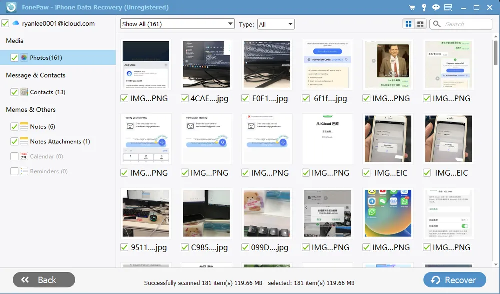 fonepaw icloud scan result fonepaw-icloud-scan-result-en.webp
